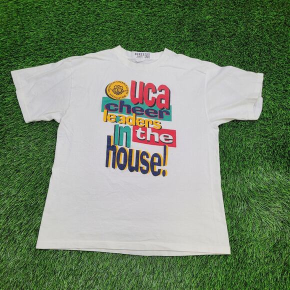 Vintage 90s UCA Cheerleaders Shirt Womens L 21x26 White - Picture 1 of 15